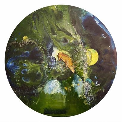 Wenyu Zhu Rabbit's Dream Acrylic on canvas diameter 80 cm