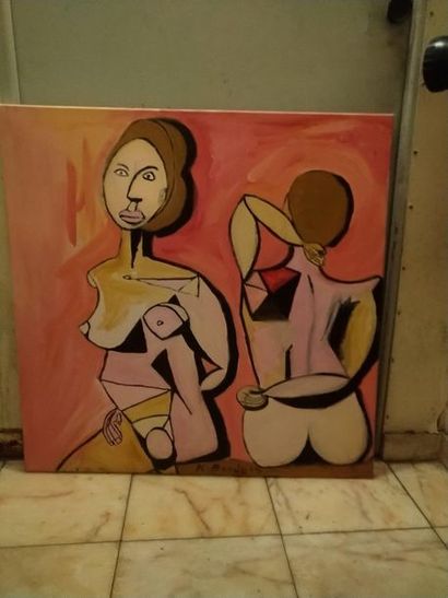 Karolina Bonde Deux Femmes Huile sur toile 80 cm x 80 cm
