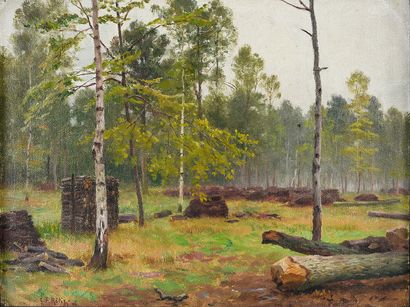 Georges Frédéric ROTIG (1873 - 1961) 
Etude de paysage de la forêt de Fontainebleau.
Huile...