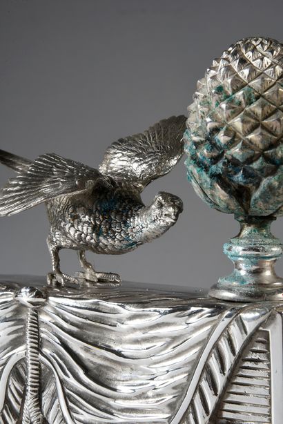null Pair of silvered bronze andirons decorated with a pheasant couple.
Work in the...