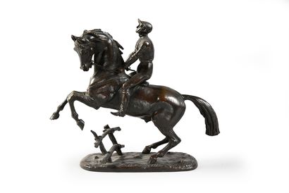 Georges Comte DE FERRIERES (1837 - 1893/1907) 
The hedge jumper.
Bronze.
H.: 23 ...