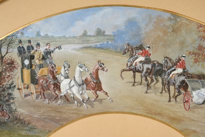 COMTE GEOFFROY DE RUILLE (1842-1922) 
Les Attelages.
Aquarelle gouachée, signé en...