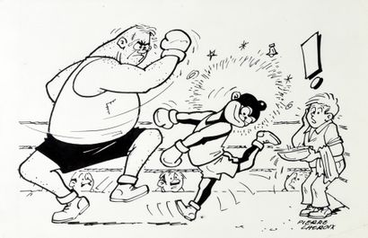 LACROIX, Pierre (1912-1994) Illustration Bibi Fricotin, Bibi et Razibus, le combat...