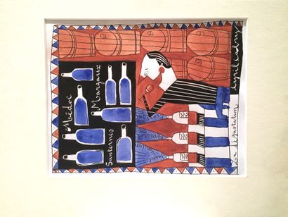 Cyril Cabry (1967) The Tasting, 1990's.
Watercolor and India ink drawing on paper....