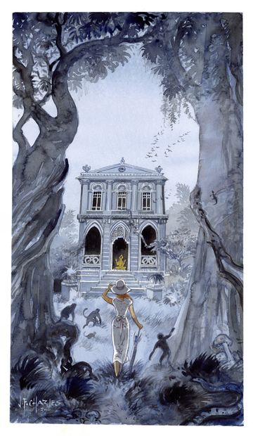 CHARLES, Jean François (1952) India Dreams. The Monkey Garden. Pencil and watercolor...