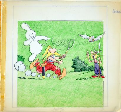 CEZARD, Jean. (1924-1977) Illustration Arthur le Fantôme. Arthur et deux gaulois....
