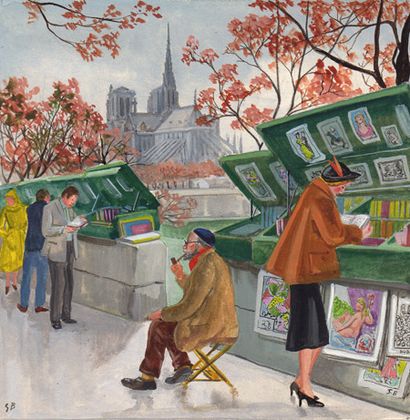 BALLIVET Suzanne (1904-1985) September - The bookseller on the quays of the Seine...