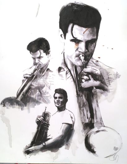 Berto Martinez (XXe) Portrait du musicien Chet Baker.
Encre et aquarelle sur papier.
Dimensions:...