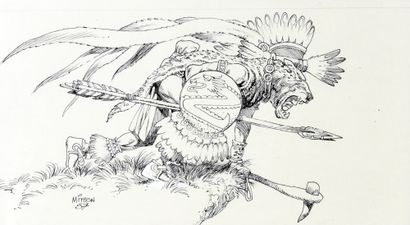 MITTON, Jean-Yves (1945) Illustration Quetzalcoatl.
India ink on paper.
Signed and...