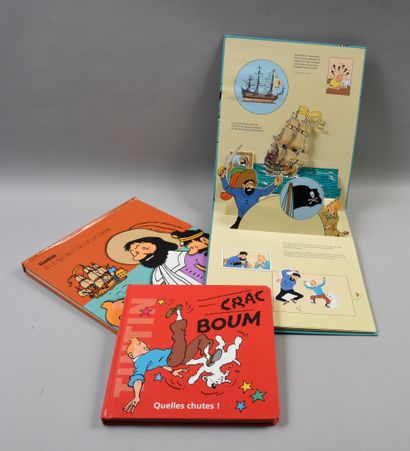 HERGÉ Lot de Pop Up Tintin en rééditions: Le Trésor de Rackam le Rouge, Le Secret...