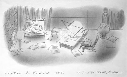 CLERC, Serge (1957) Greeting card 1990
Pencil drawing.
Dimensions:
32x21 cm. Work...