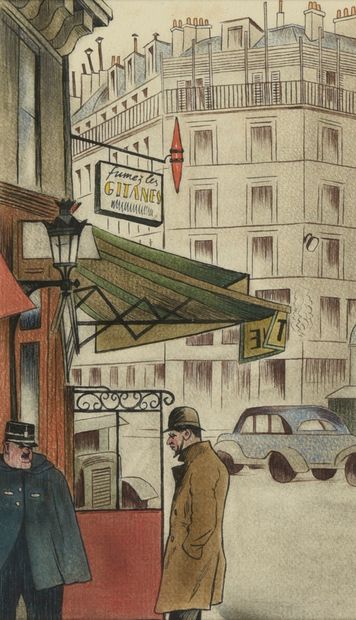 LEBEDEFF, Jean (1884-1972) LES VUES DE PARIS. Le bar- tabac.
Encre, crayon et aquarelle...