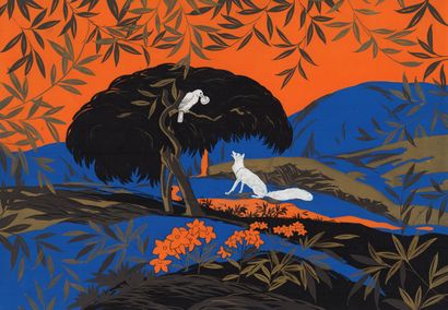 ATELIER ROBERT PICHON The Raven and the Fox About 1920.
Gouache on paper against...