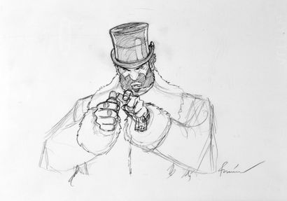 BONIN, Cyril (1969) Pencilled Gentleman with top hat. Pencil on paper. Dimensions...