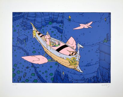 MOEBIUS Silk-screen print Stardom, The Flying Ship, Silk-screen print in E.A., signed.
Dimensions:...