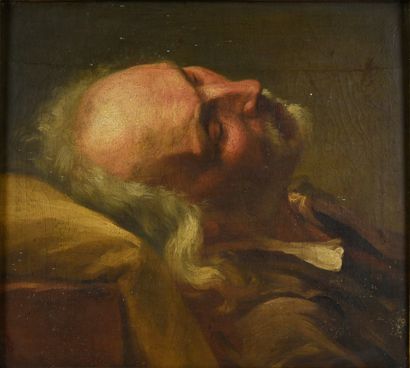 Attribué à Nicolas-Bernard LEPICIE (1735-1784) Vieillard assoupi Huile sur toile...