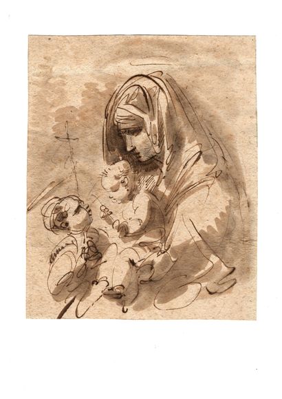 Giuseppe Bernardino Bison (1762-1844) 
Vierge à l'enfant, avec saint Jean Baptiste
Plume...