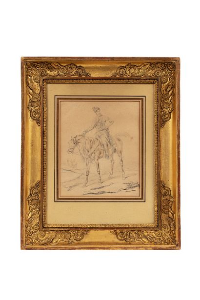 Horace VERNET (1789-1863) 
Cossack on his horse
Pencil on paper, enhanced with wash.
21...