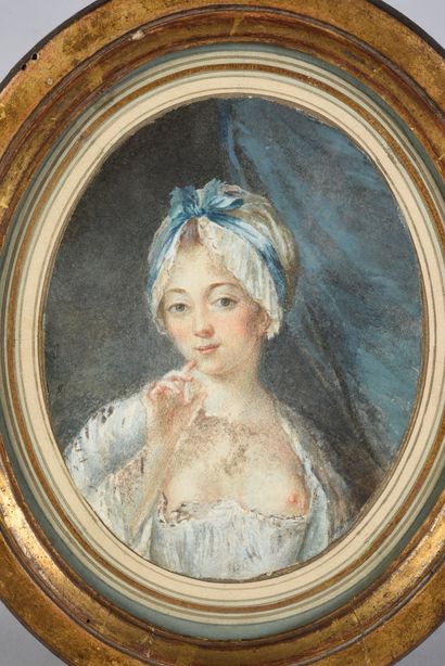 Attribué à Pierre-Antoine BAUDOUIN (1723-1769) 


Young lady in a night cap and negligee,



Watercolour...