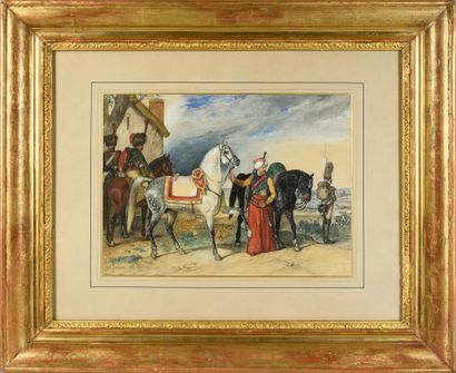 Alfred SAINTE-MARIE (1825-1890) Roustam Raza dit Roustan holding Napoleon's horse....