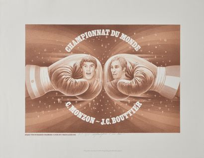 null Lithographie monochrome commémorative des 20 ans du Championnat du Monde entre...