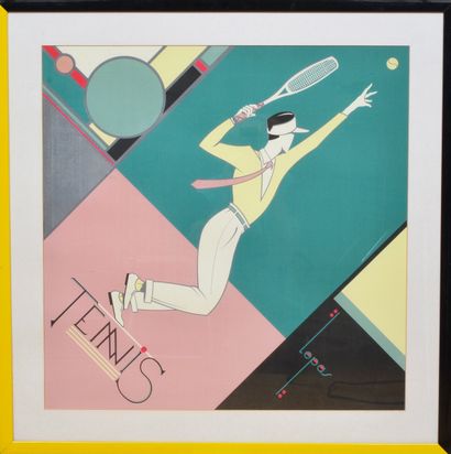 null Lepas. Lithography. "Tennis" around 1990.
Dim. 65x65 cm. Framed under glass...