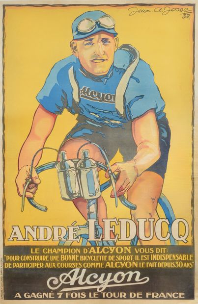 null Jean A. Josse. Affiche André Leducq pour les cycles Alcyon. Vainqueur du Tour...