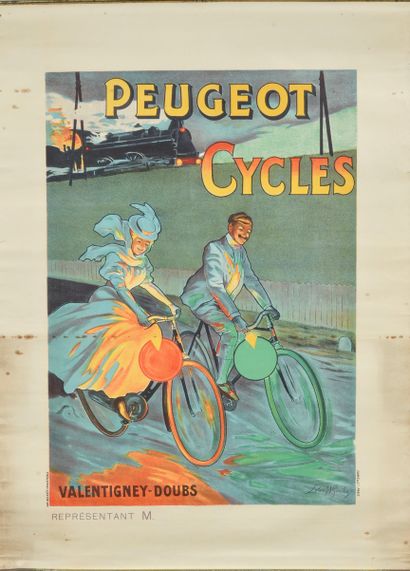 Alméry LOBEL-RICHE (1880-1950). Affiche «Peugeot Cycles» Valentiney-Doubs. Imprimerie...