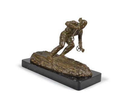 null Bronze sculpture on marble base. "The Descender". Circa 1930. Signed Ghanu Gantcheff...