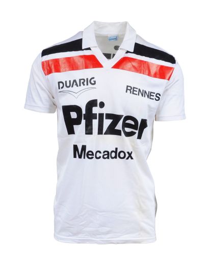 null White Stade Rennais jersey n°14 worn during the 1988-1989 season of the French...