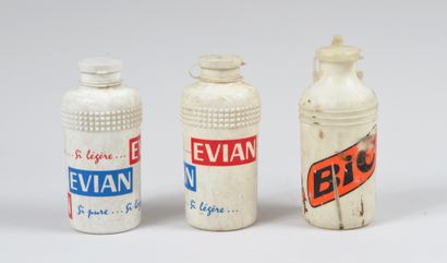 null Set of 2 Tour de France water bottles in the 60's. One of the Bic team is attached....