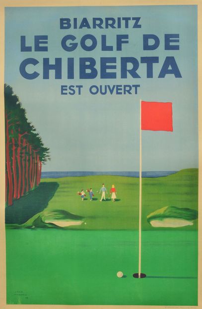 null Jack Max Well (XXème). Affiche Biarritz «Le Golf de Chiberta est ouvert» (1948)....