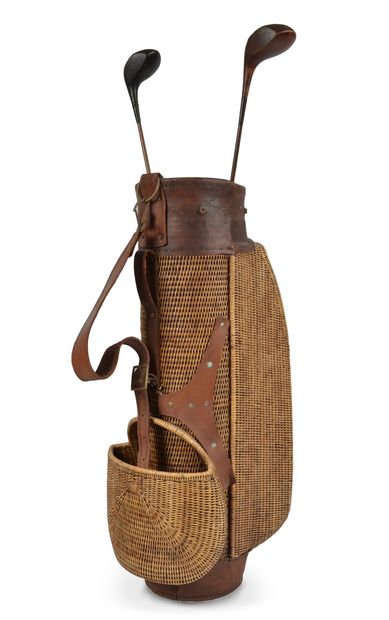 null Golf bag in woven wicker and leather reinforcements. Exceptional handcrafted...
