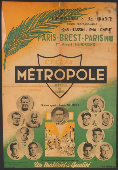 null Affiche Palmarès des cycles Métropole. Vainqueur de Paris-Brest-Paris 1948 et...