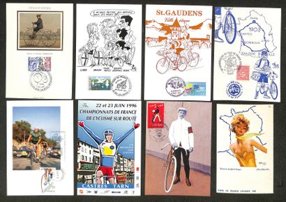 null Set of 470 modern postcards (some old) commemorating stages of the Tour de France,...