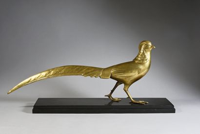 LORINO. (actif vers 1930/40) 
Gilded pheasant.
Bronze with gilded patina, signed...