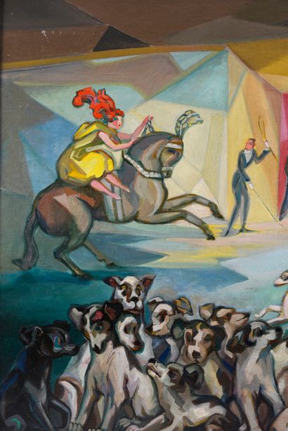 F. POIGNY DESCHARREAUX (XIXe - XXe) 
Scènes de cirque. Vers 1925/30.
Paire de toiles,...