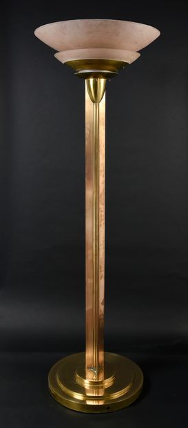 Jean Perzel (1892-1986) 
Rare modernist brass floor lamp, the shaft with three wings...