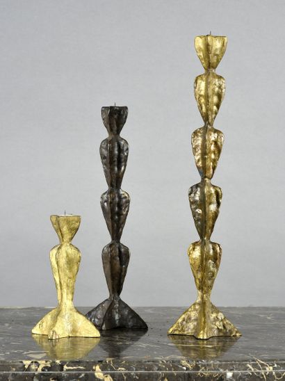 Elisabeth DELACARTE et Franck EVENNOU (né en 1958) 
Three Totem candlesticks. 
H....