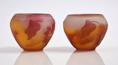 Établissements GALLÉ.( 1904 - 1936) 
A pair of small ovoid vases with wide necks,...