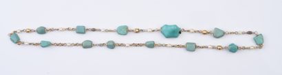 null Collier en vermeil 925°°, constitué d'une alternance de galet de turquoise,...