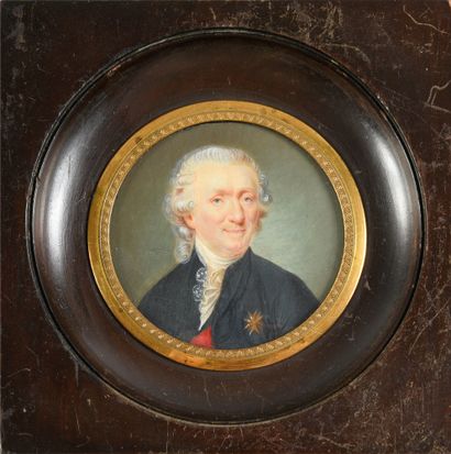 null Miniature.
Homme aux cheveux poudrés, en costume noir, décoré d'un ordre à écharpe...