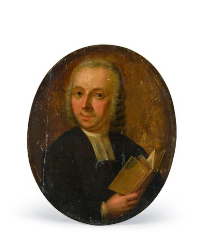 ÉCOLE FRANÇAISE du milieu du XVIIIe siècle Portrait d'un abbé tenant un livre.
Miniature...