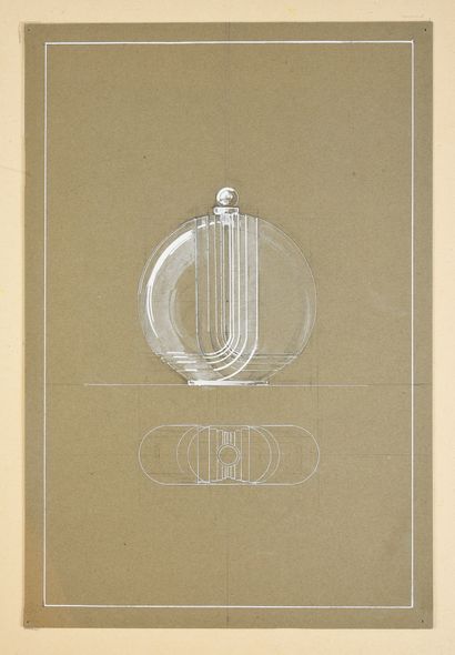 Travail Français - (années 1930) 
Two gouache drawings of modernist perfume bottles...