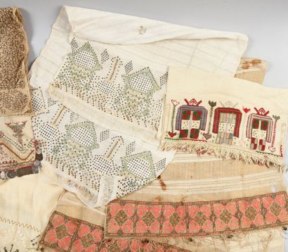 null . Meeting of thirteen embroidered towels and napkin borders, Turkey and Greek...