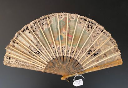 null Two fans, circa 1900-1920

One, the bobbin lace leaf painted in the center of...