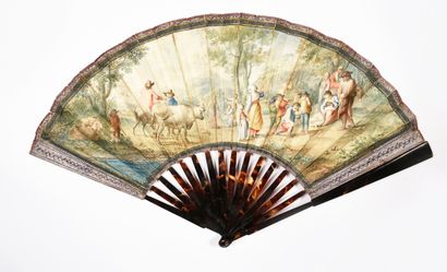  In the taste of Jacques Stella 
Folded fan, double sheet of skin painted with a...