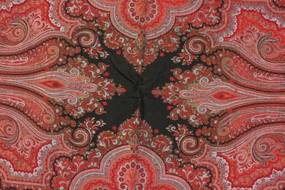 null Long cashmere shawl, circa 1870, black starry reserve, the slopes decorated...