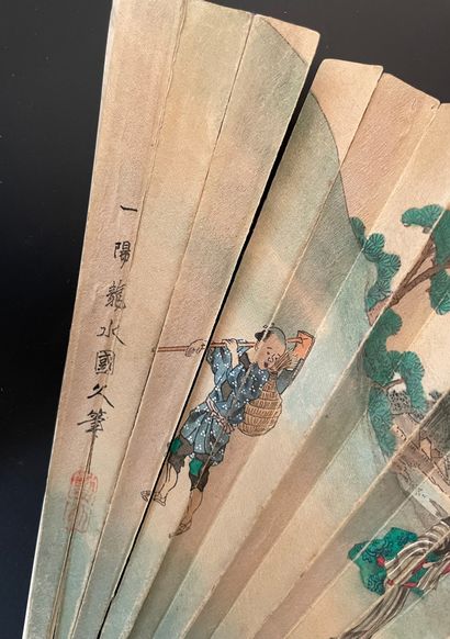 null Les grues, Japon, vers 1880

Éventail plié, la feuille double en soie peinte...