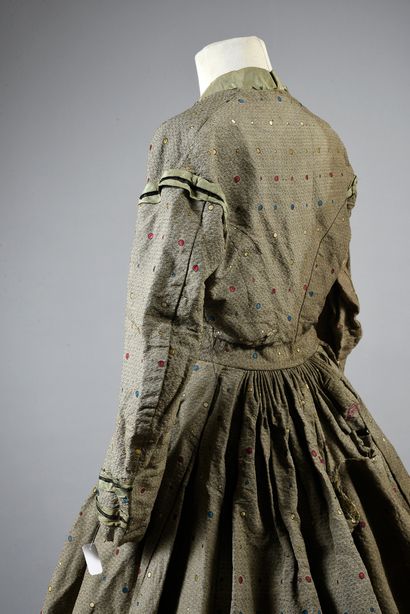 null . Two documents of interesting crinoline dresses for the fabrics, mid 19th century,...